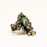 Intricate Gungroo Drop Oxidised Silver Ring