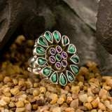 Jadau Multi Coloured Silver Ring