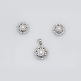 Elegance in Silver: Pearl Pendant and Earring Set