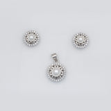 Elegance in Silver: Pearl Pendant and Earring Set