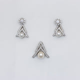 Elegance in Silver: Pearl and Diamond Pendant Set