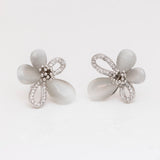 Elegant White Flower Silver Earrings