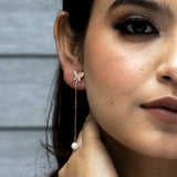 Pearl-Embellished Rose Gold Wings Detachable Earrings