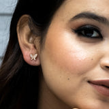 Pearl-Embellished Rose Gold Wings Detachable Earrings