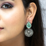 Green Amethyst Oxidised Earings