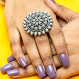 Mandala Jali Oxidised Ring