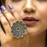Intricate Sun Motif Carved Ring