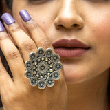 Intricate Sun Motif Carved Ring