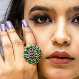 Jadau Multi Coloured Silver Ring