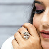 Classic Peacock Oxidised Silver Ring