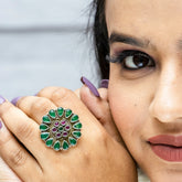 Jadau Multi Coloured Silver Ring