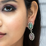 Stone Studded Leaf Drop Earrings