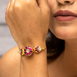 Red Kundan Jadau Gold Plated Bracelet