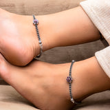 Silver Cut-Stone Anklet Pair