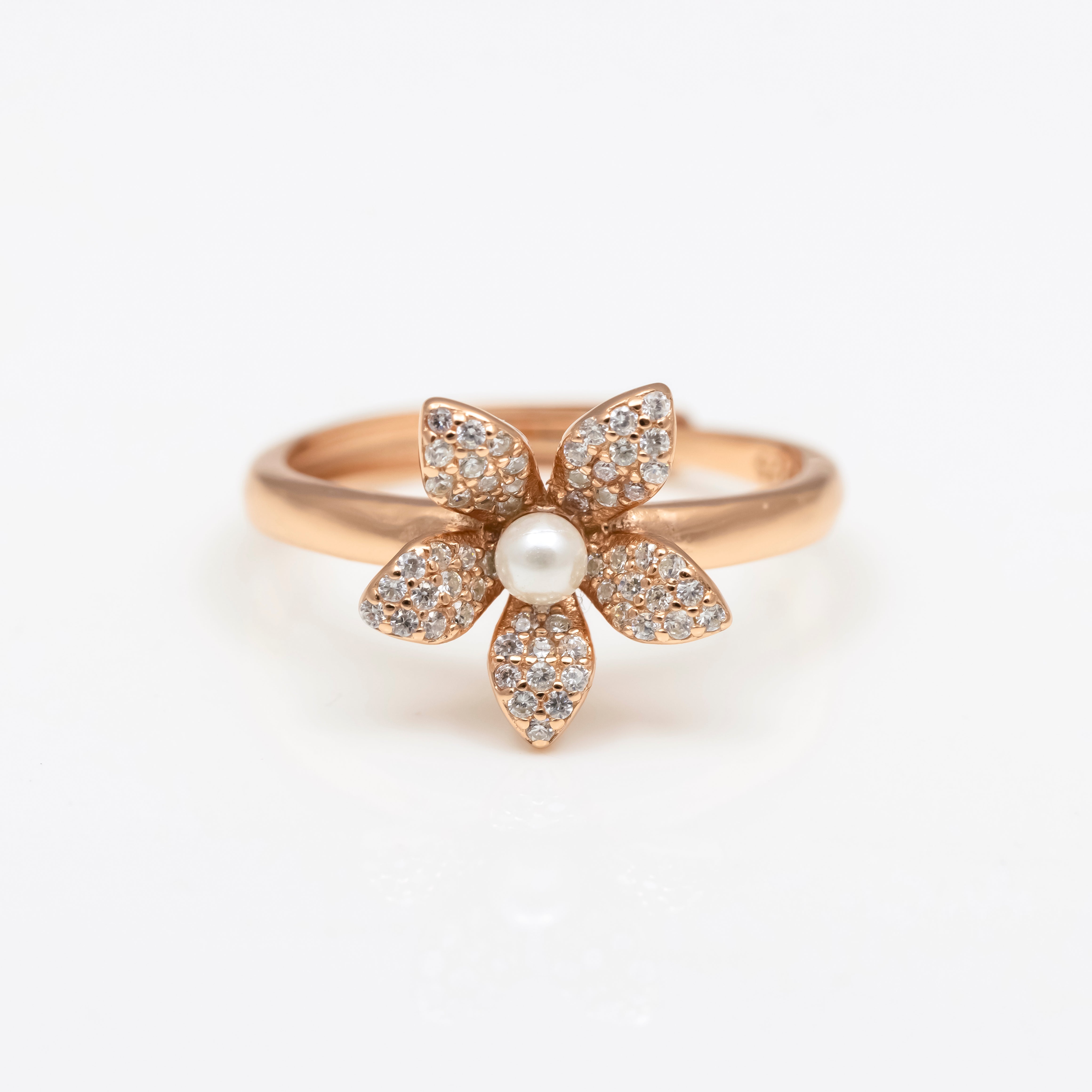 Opulent Floral Halo Rose Gold Plated Silver Ring