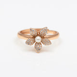 Opulent Floral Halo Rose Gold Plated Silver Ring