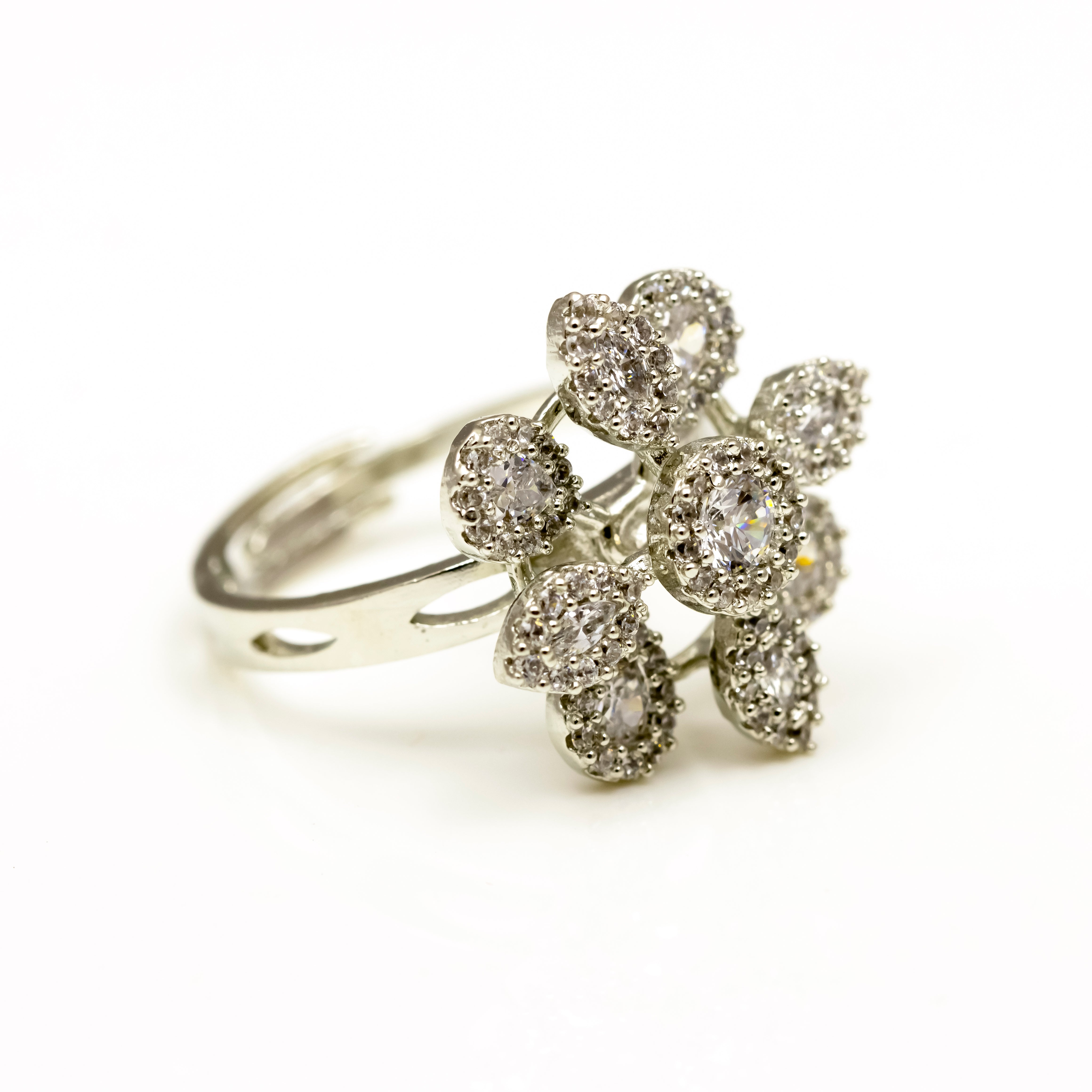 Diamond Flora Silver Ring