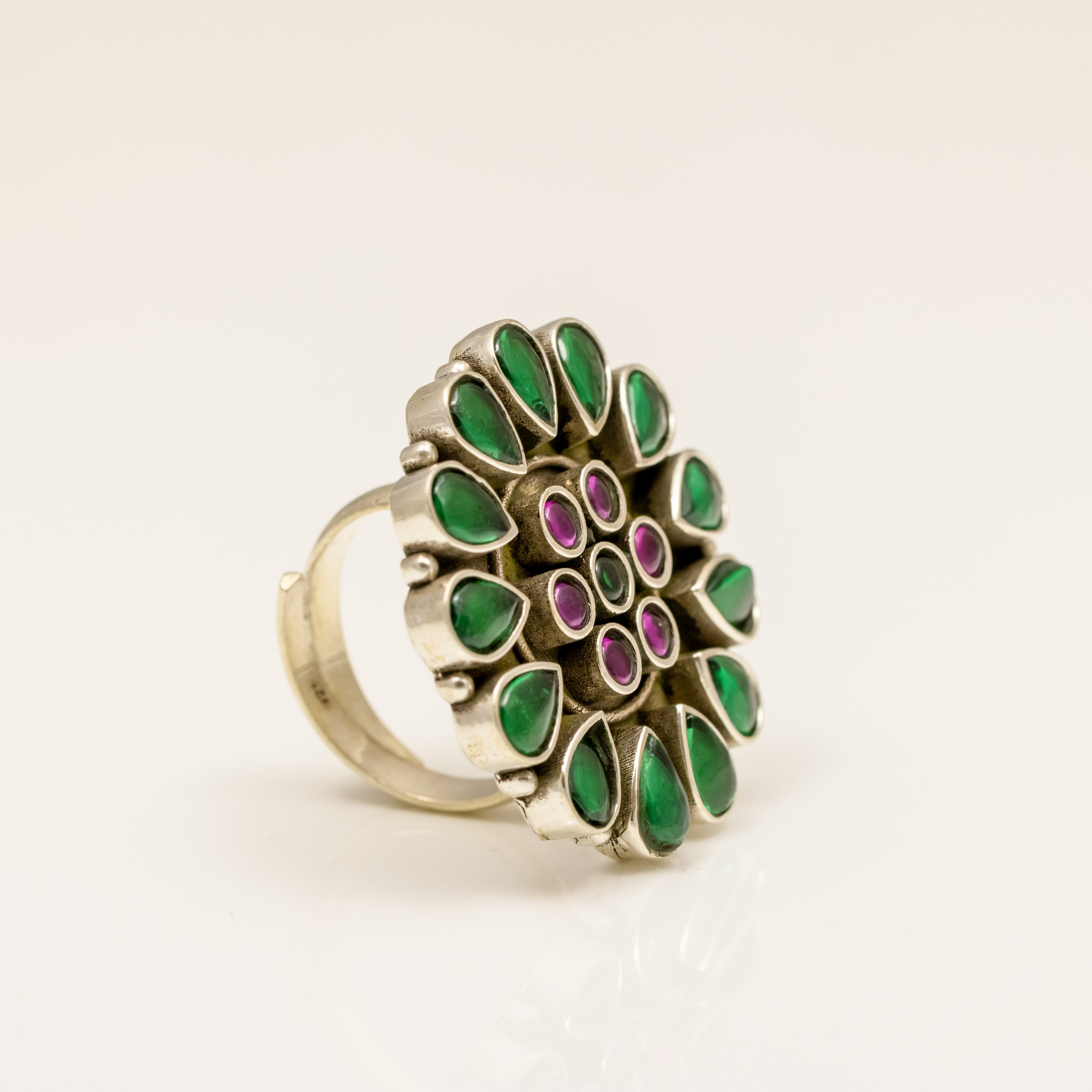 Jadau Multi Coloured Silver Ring