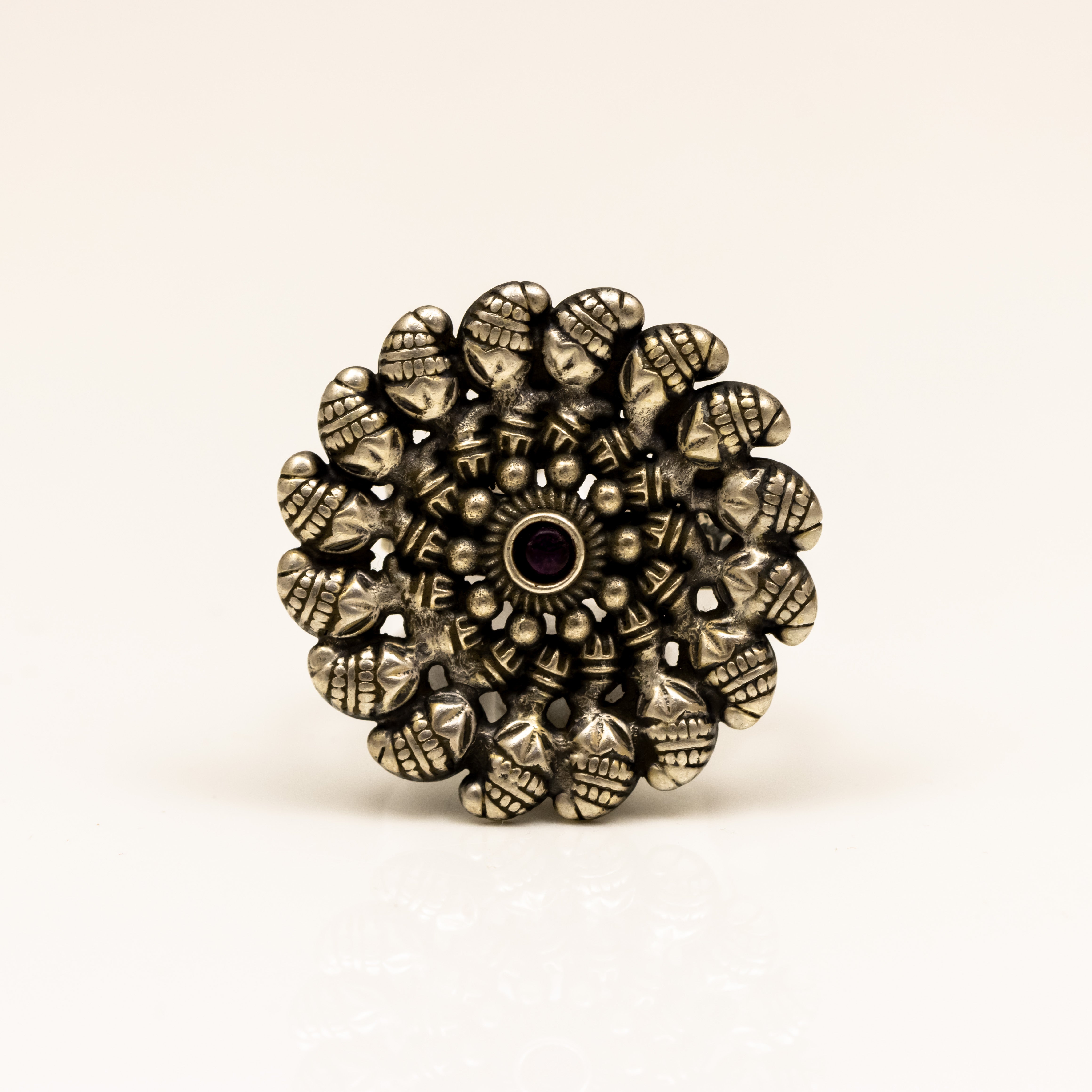 Detailed Chakra Silver Ring
