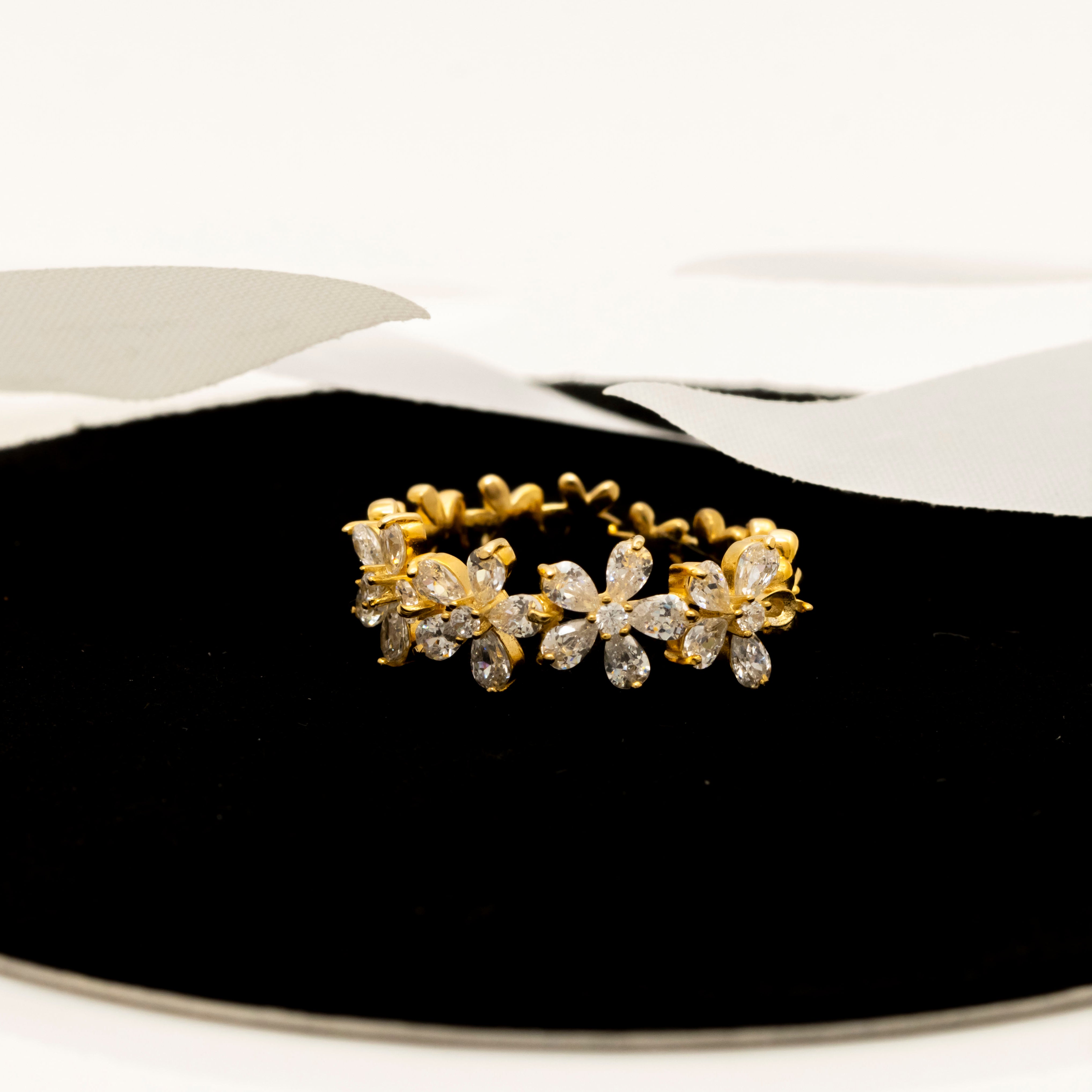 Golden Serenity Silver Ring