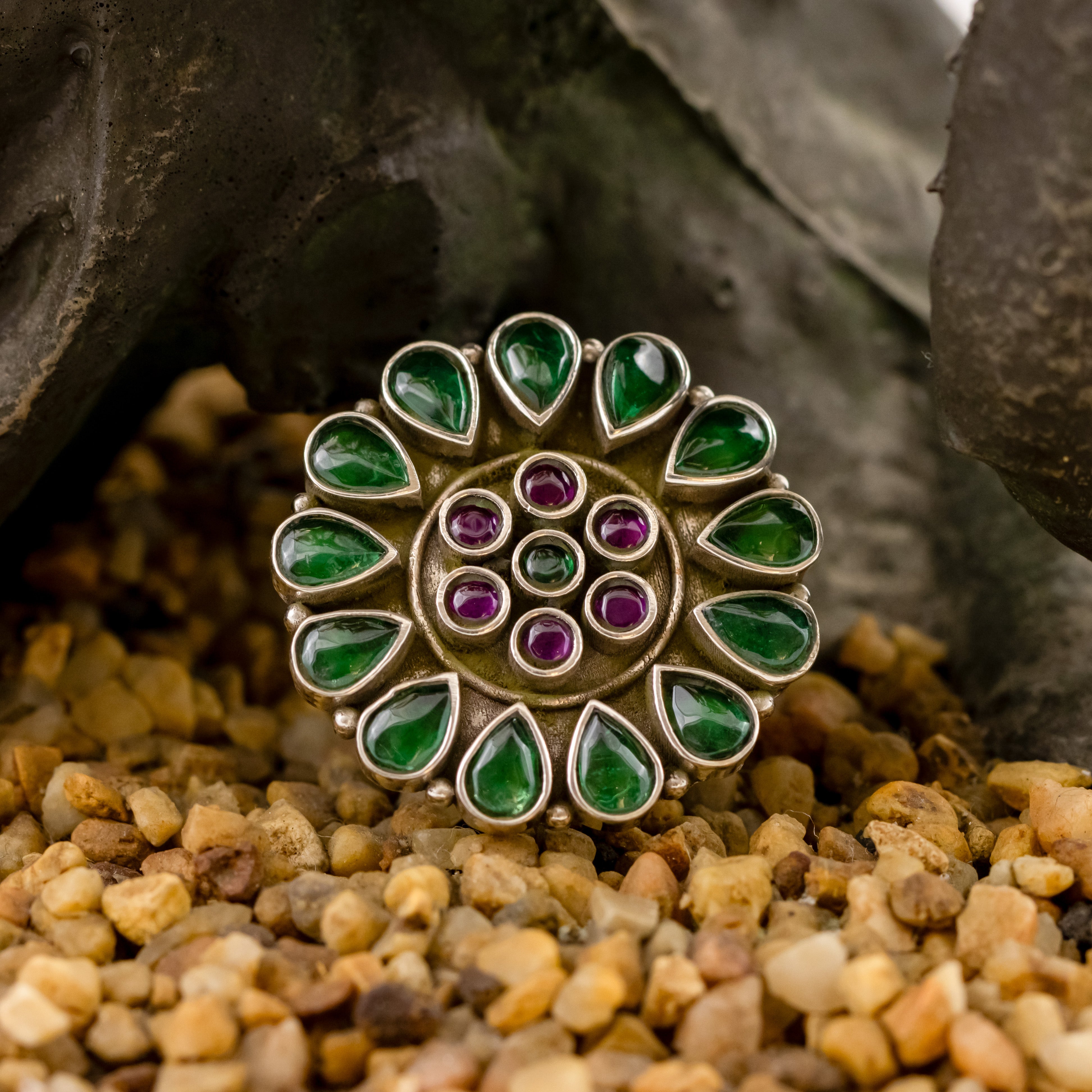 Jadau Multi Coloured Silver Ring