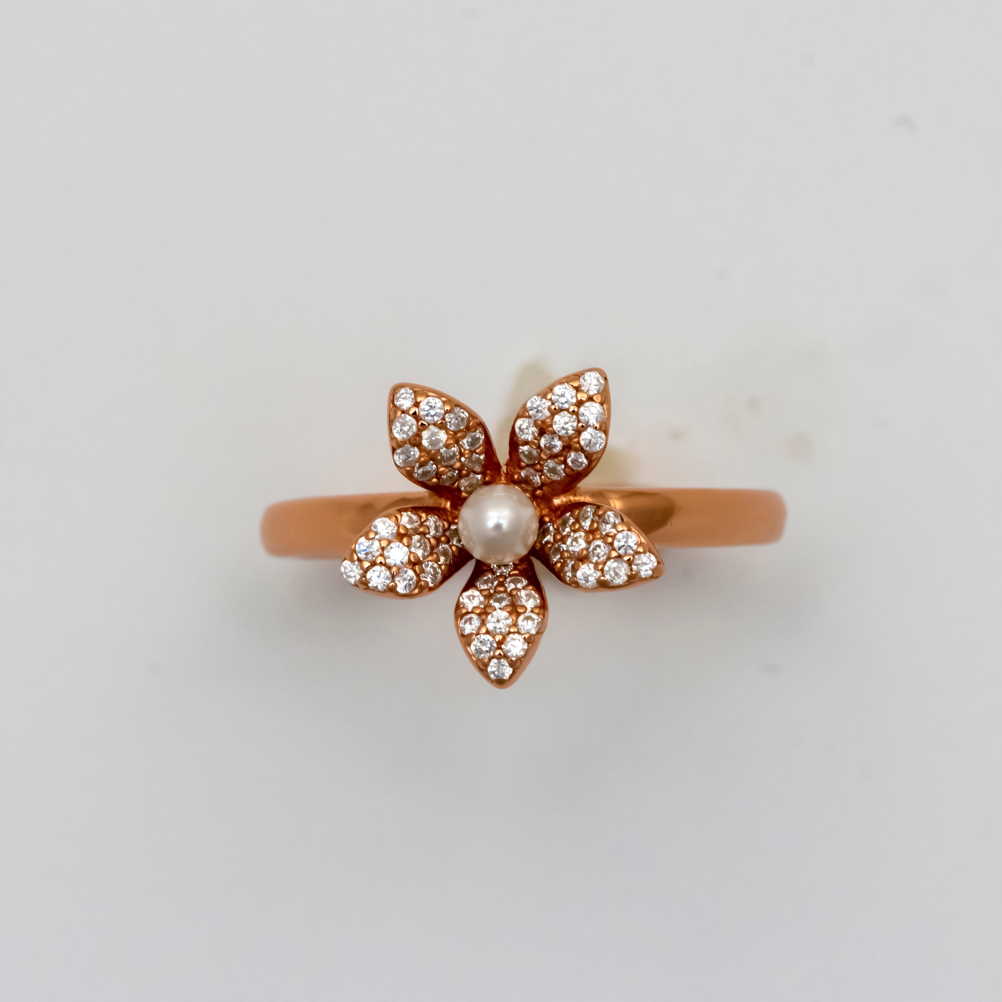 Opulent Floral Halo Rose Gold Plated Silver Ring