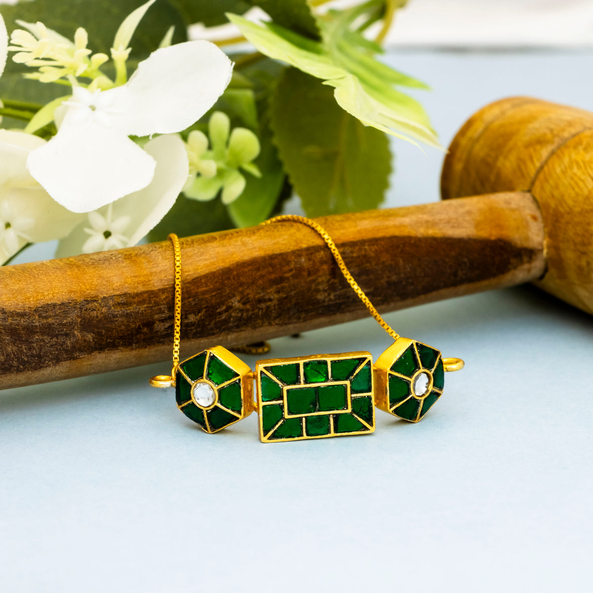 Green Kundan Jadau Gold Plated Bracelet