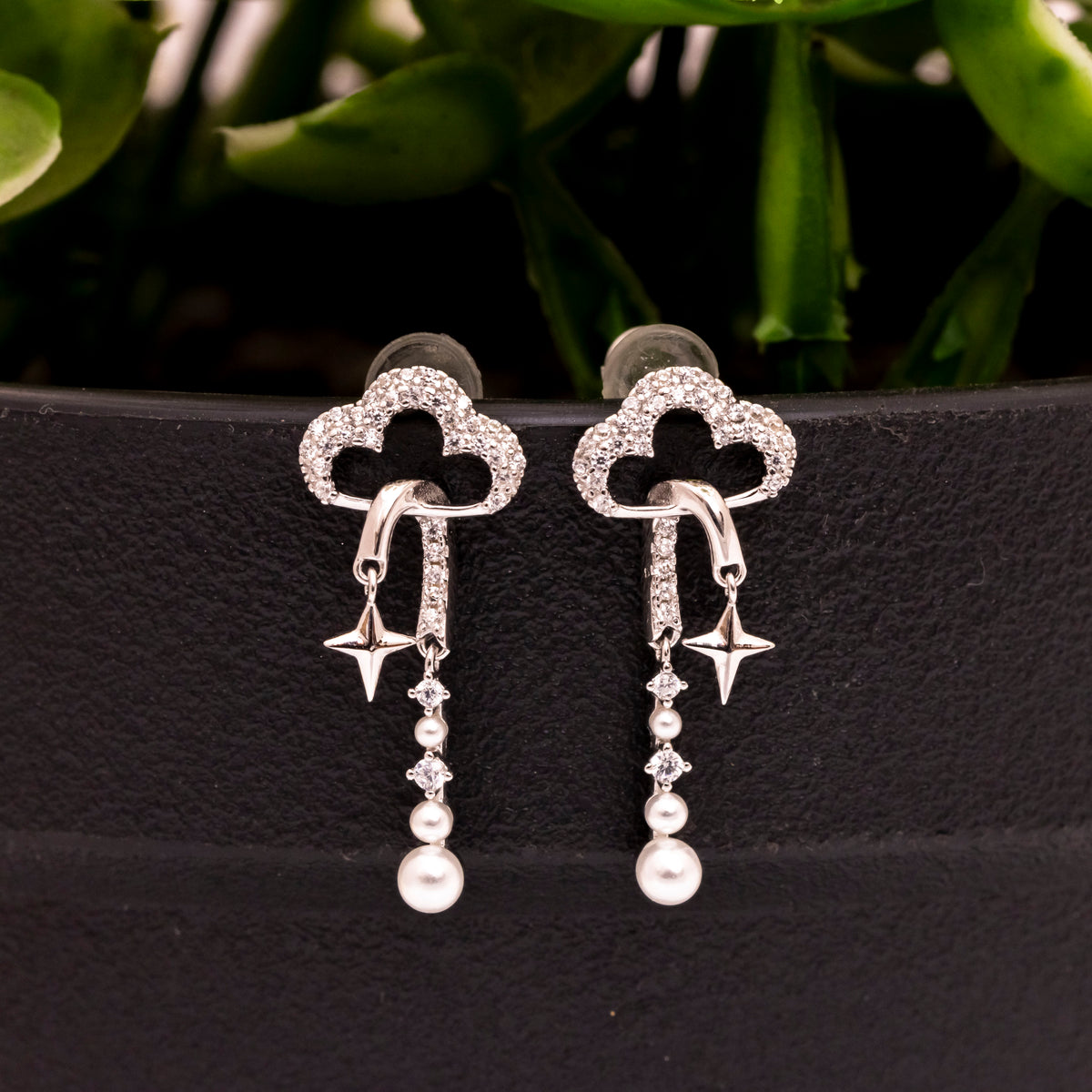 Pearls From The Sky Silver Earrings