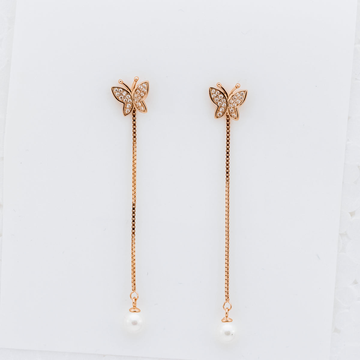Pearl-Embellished Rose Gold Wings Detachable Earrings