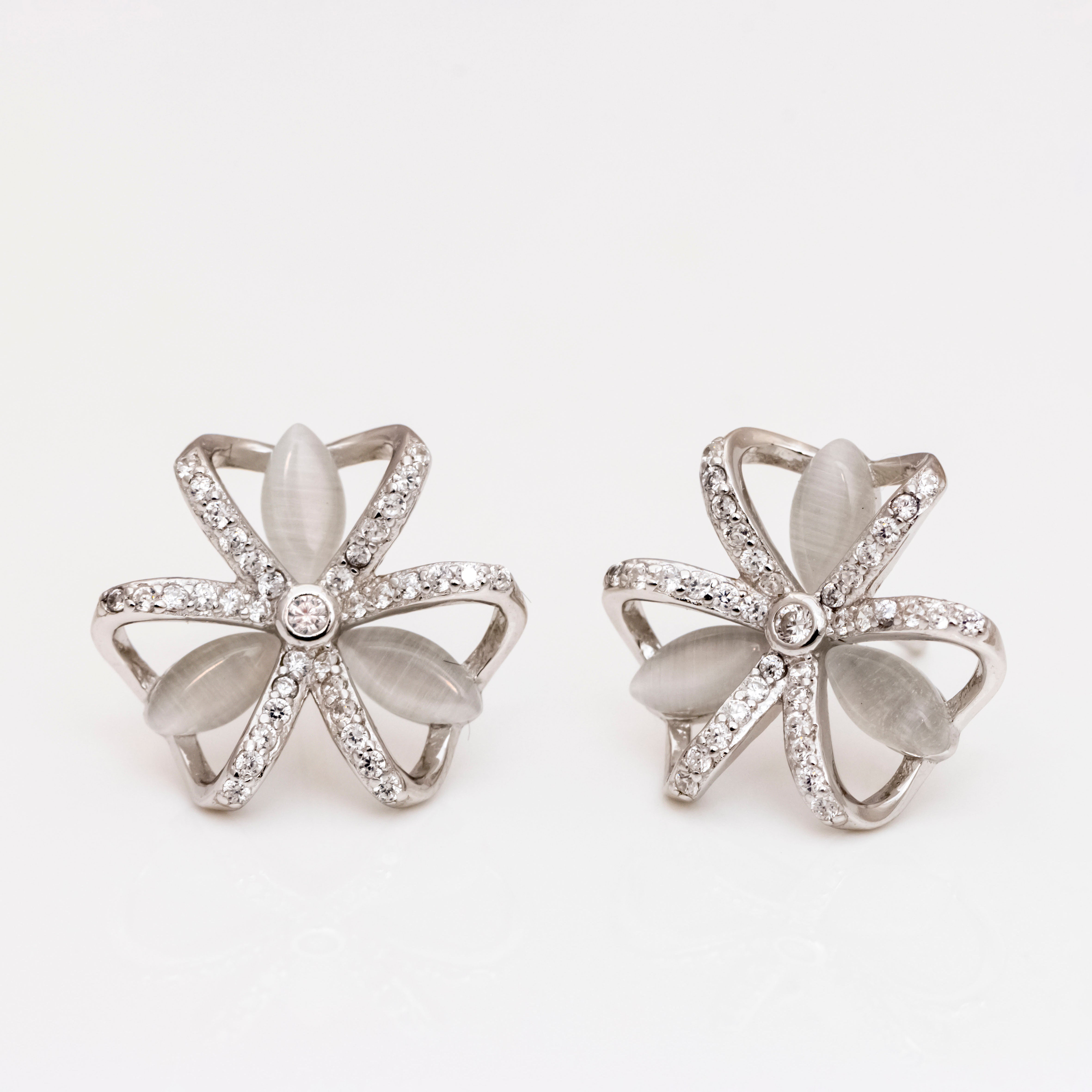 Diamond Flora Silver Earrings