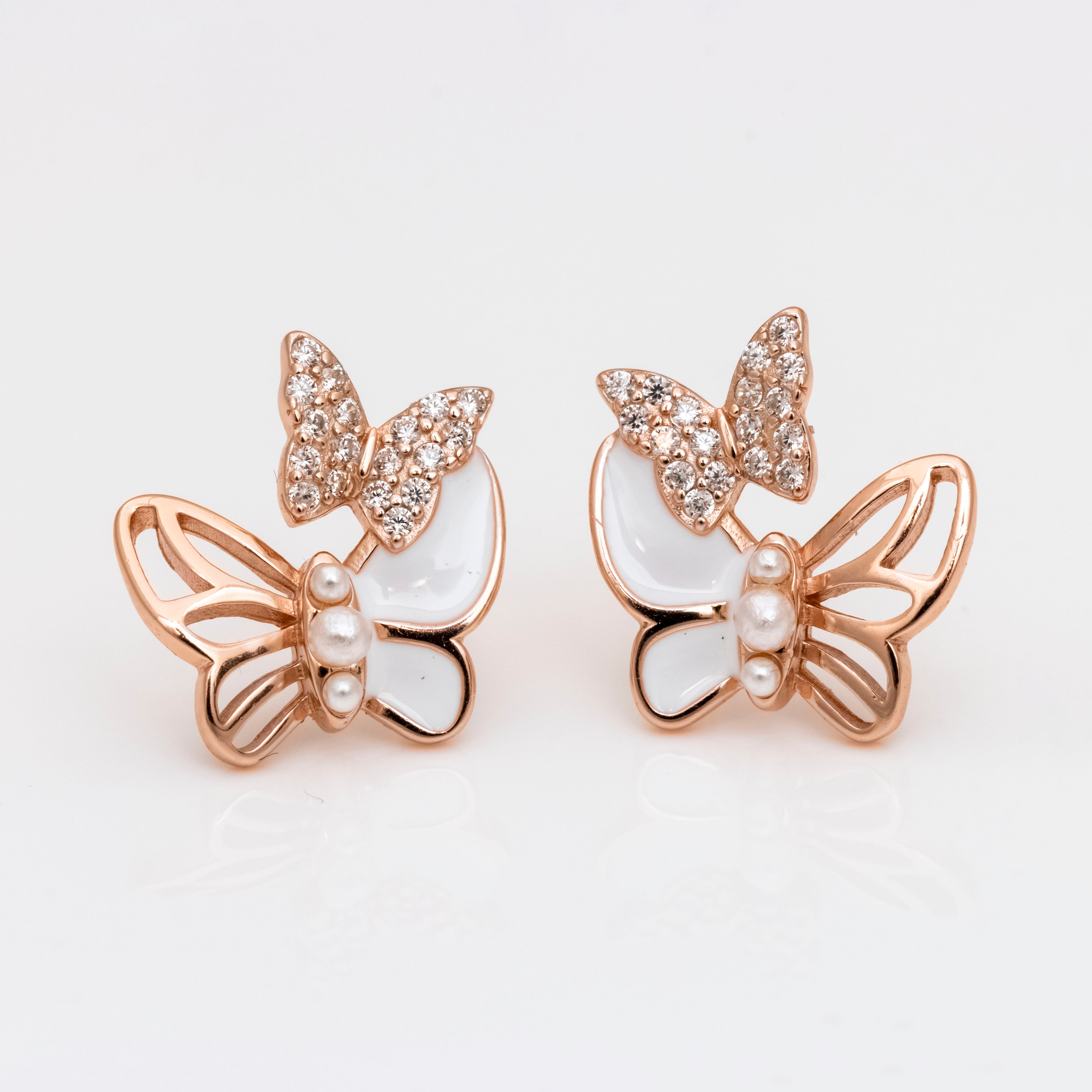 Radiant Zirconia Butterflies Rose Gold Earrings