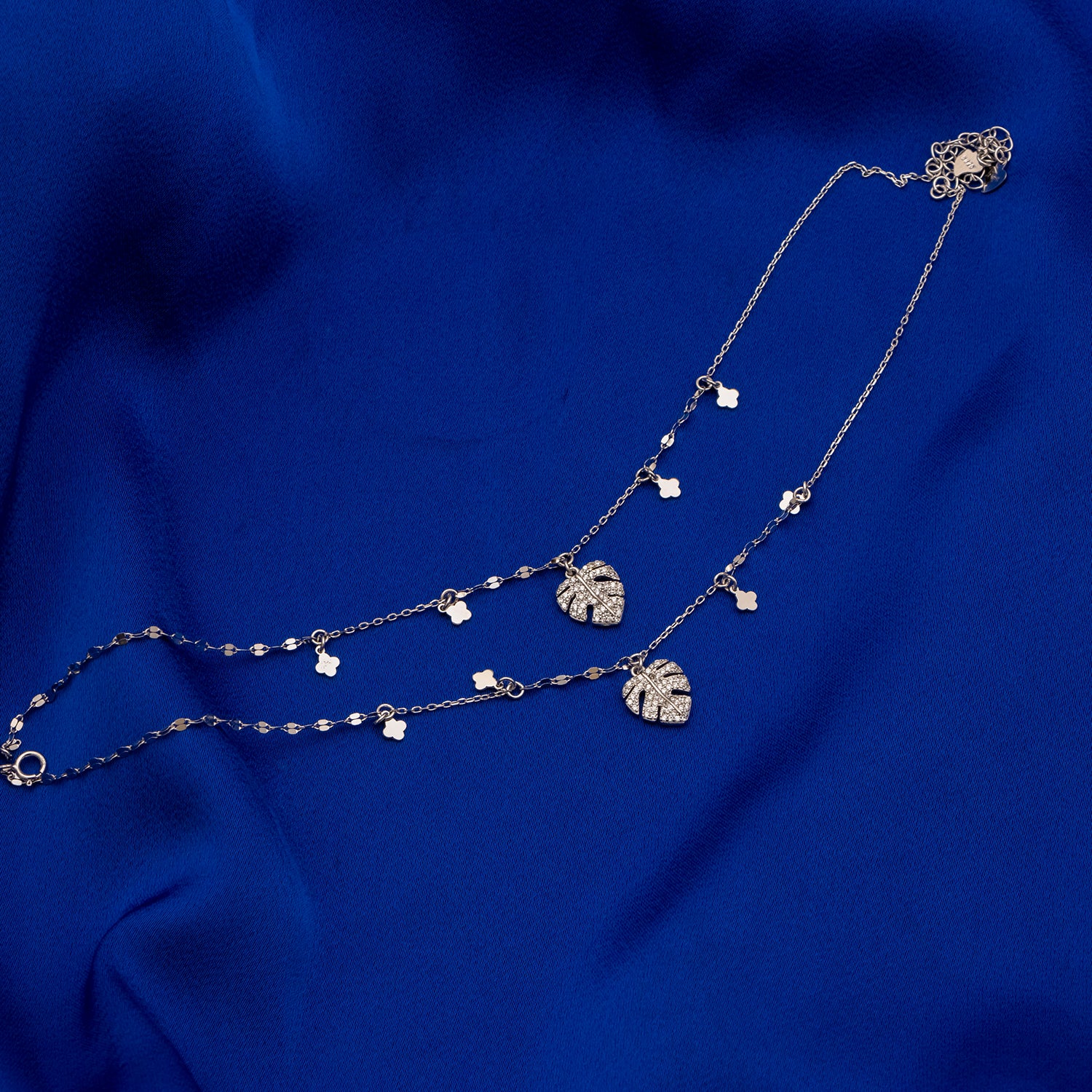 Palm Leaf Clover Charm Anklet Pair