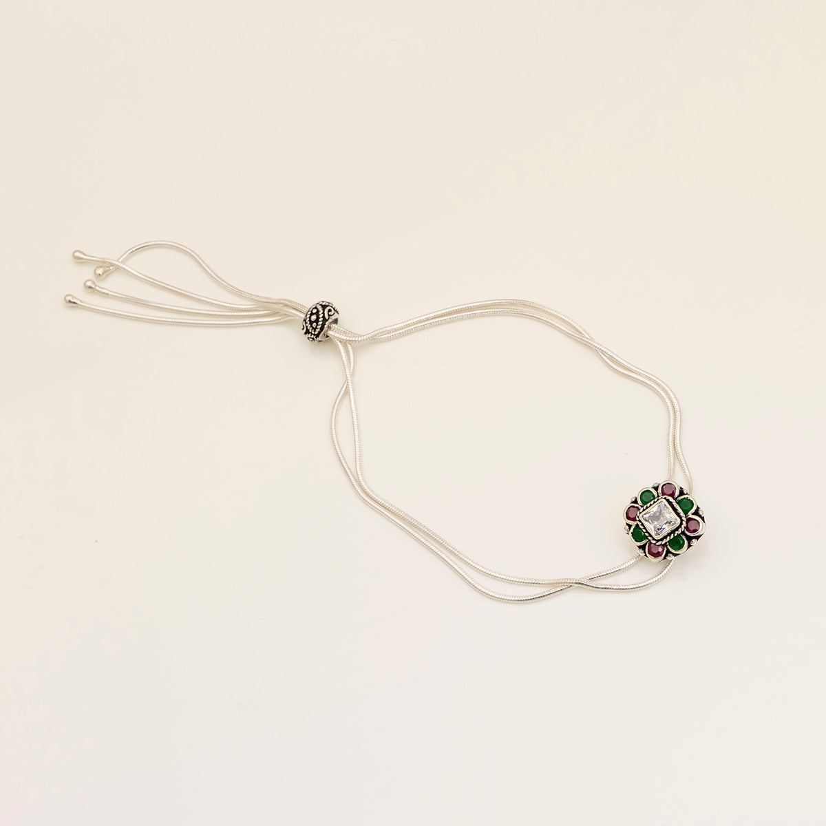 Multi Coloured Cut Stone Adjustable Anklet Pair