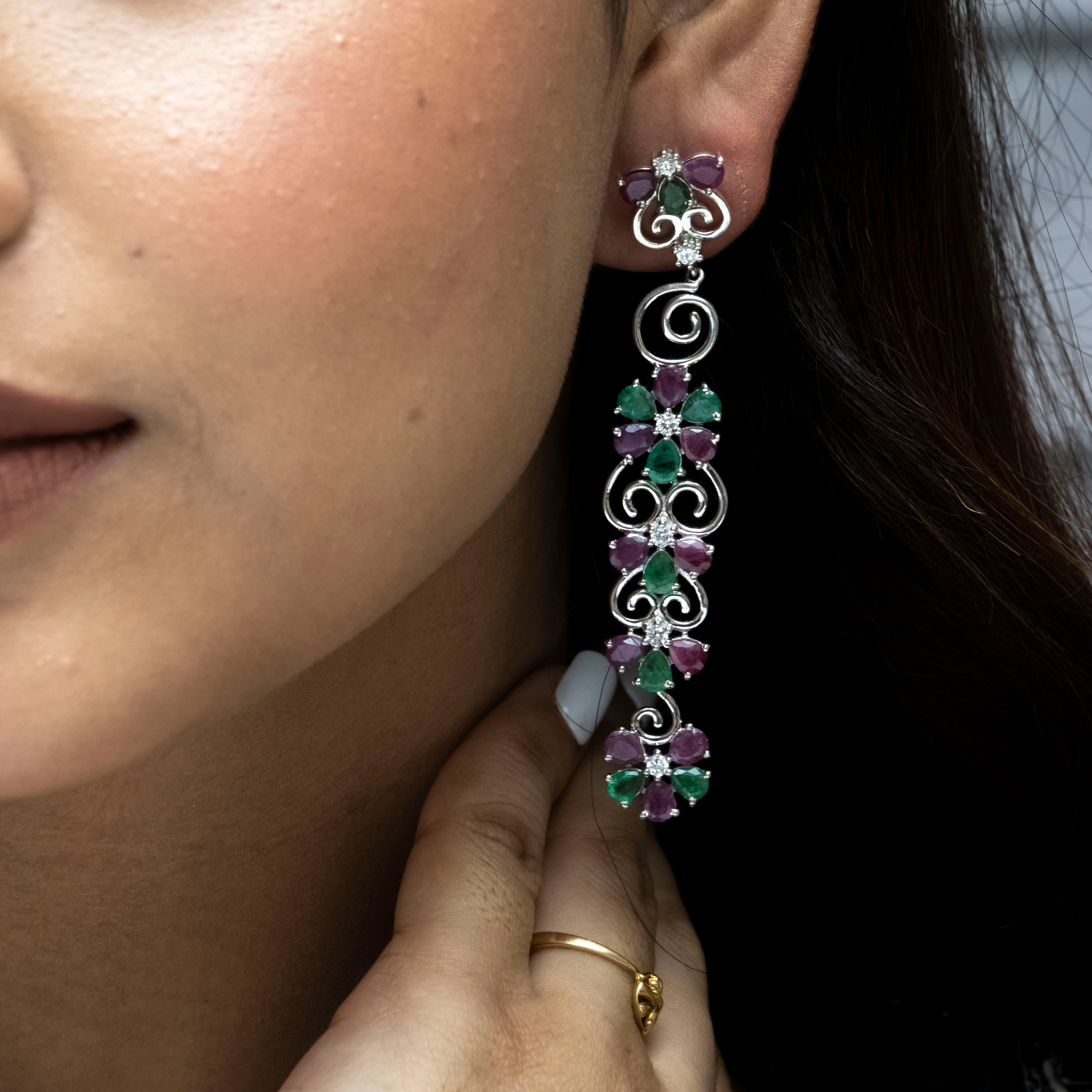 Dance Of The Flower Emerald Ruby Danglers
