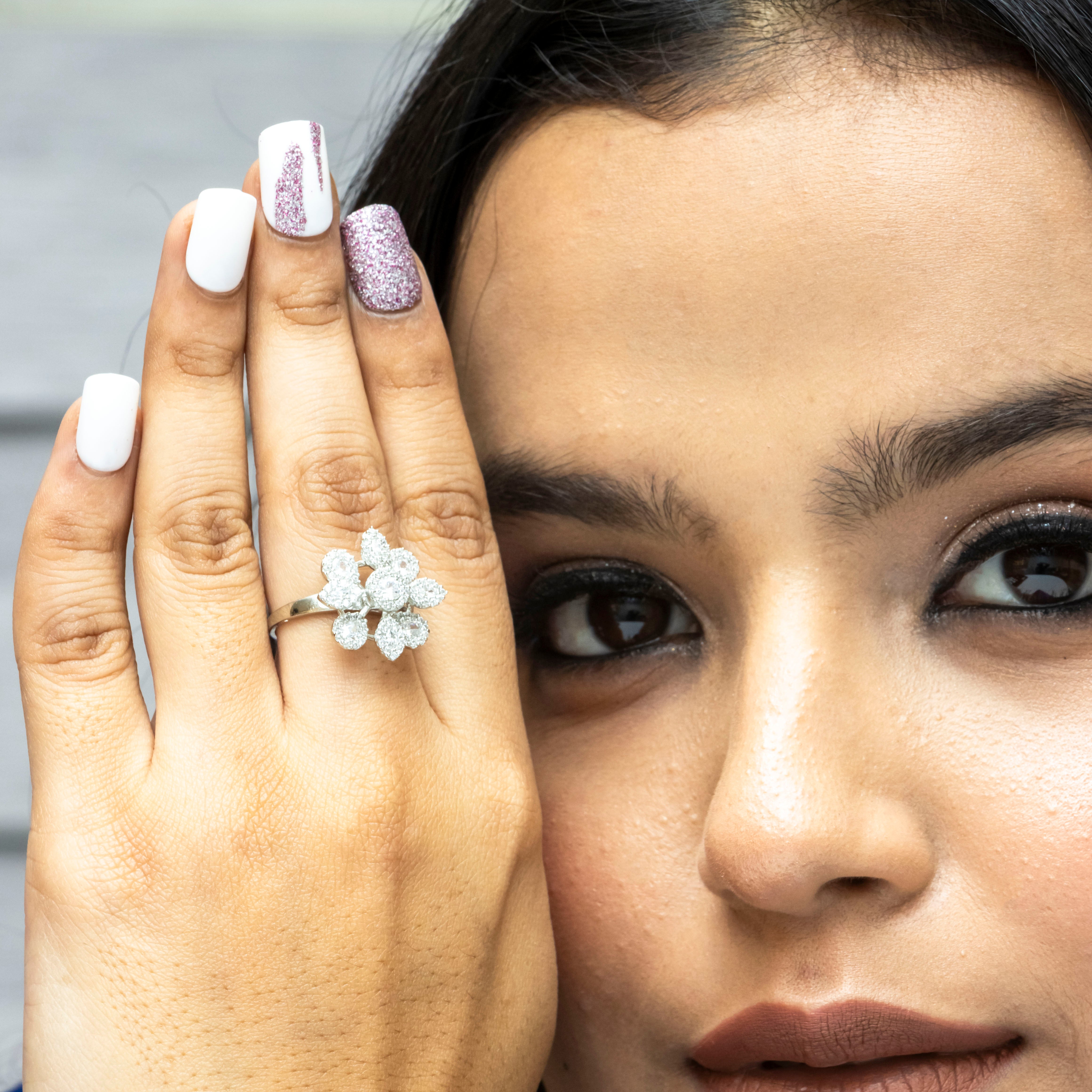 Diamond Flora Silver Ring