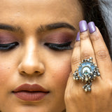 Intricate Gungroo Oxidised Silver Ring