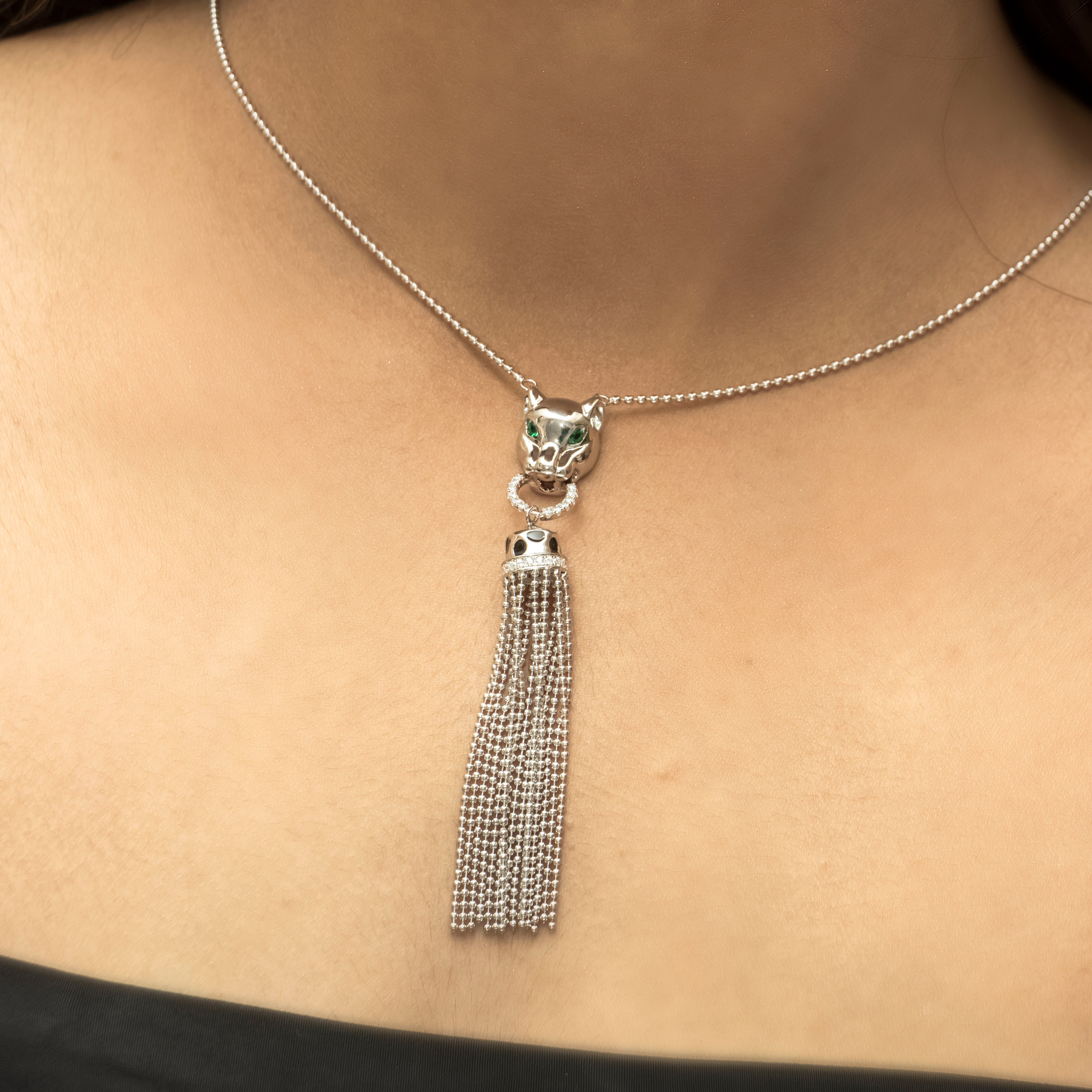 Silver Elegance Jaguar Tassel Necklace