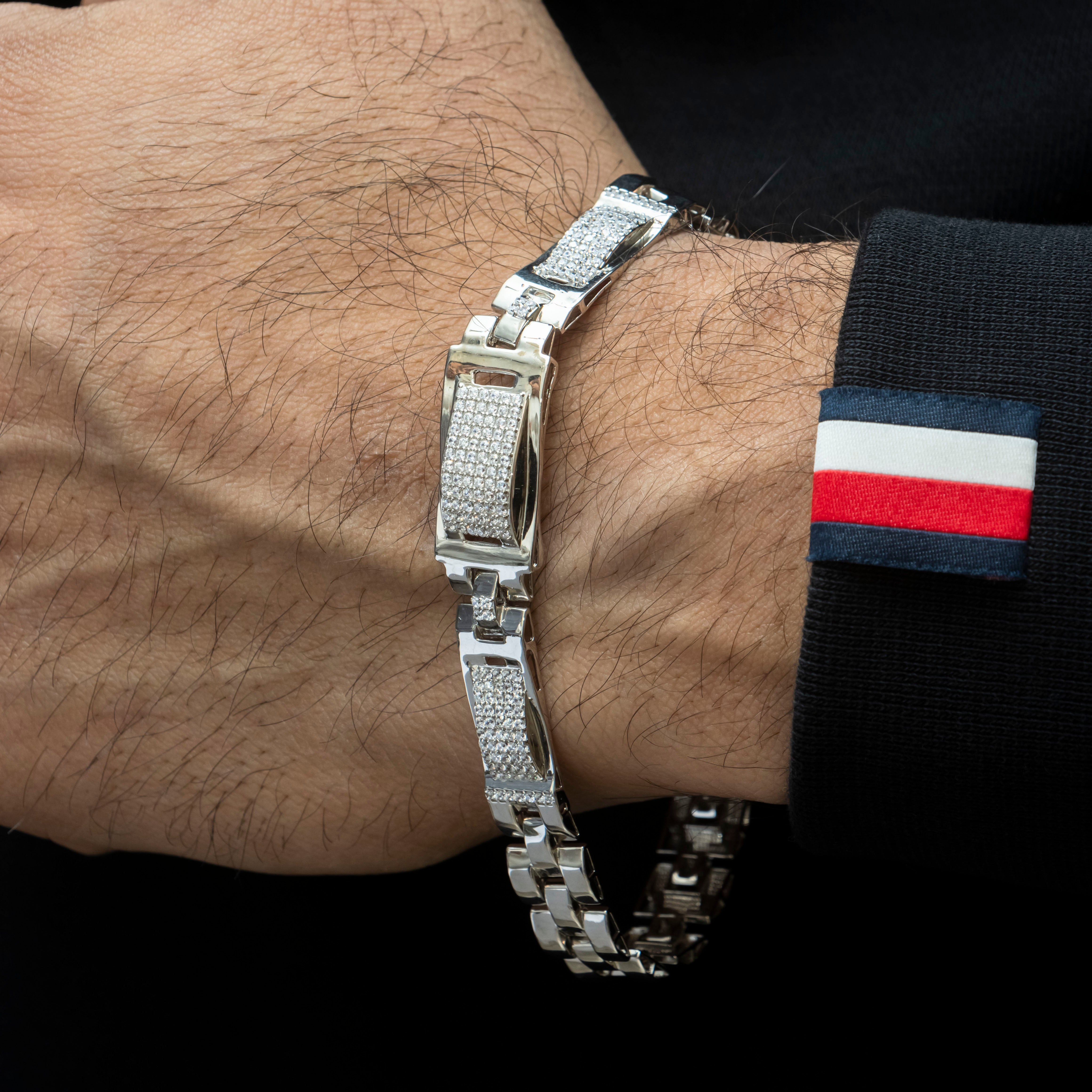 Diamond-Studded Silver Men's Band